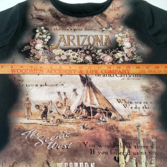 Vintage Y2K Arizona Shirt Medium Grand Canyon Native American Teepee Bling - Picture 4 of 15